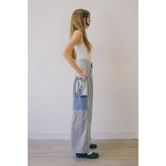 Rework Vintage Patchwork Flannel Pouch Pocket Flared Cargo Pants - Picture 4 of 11